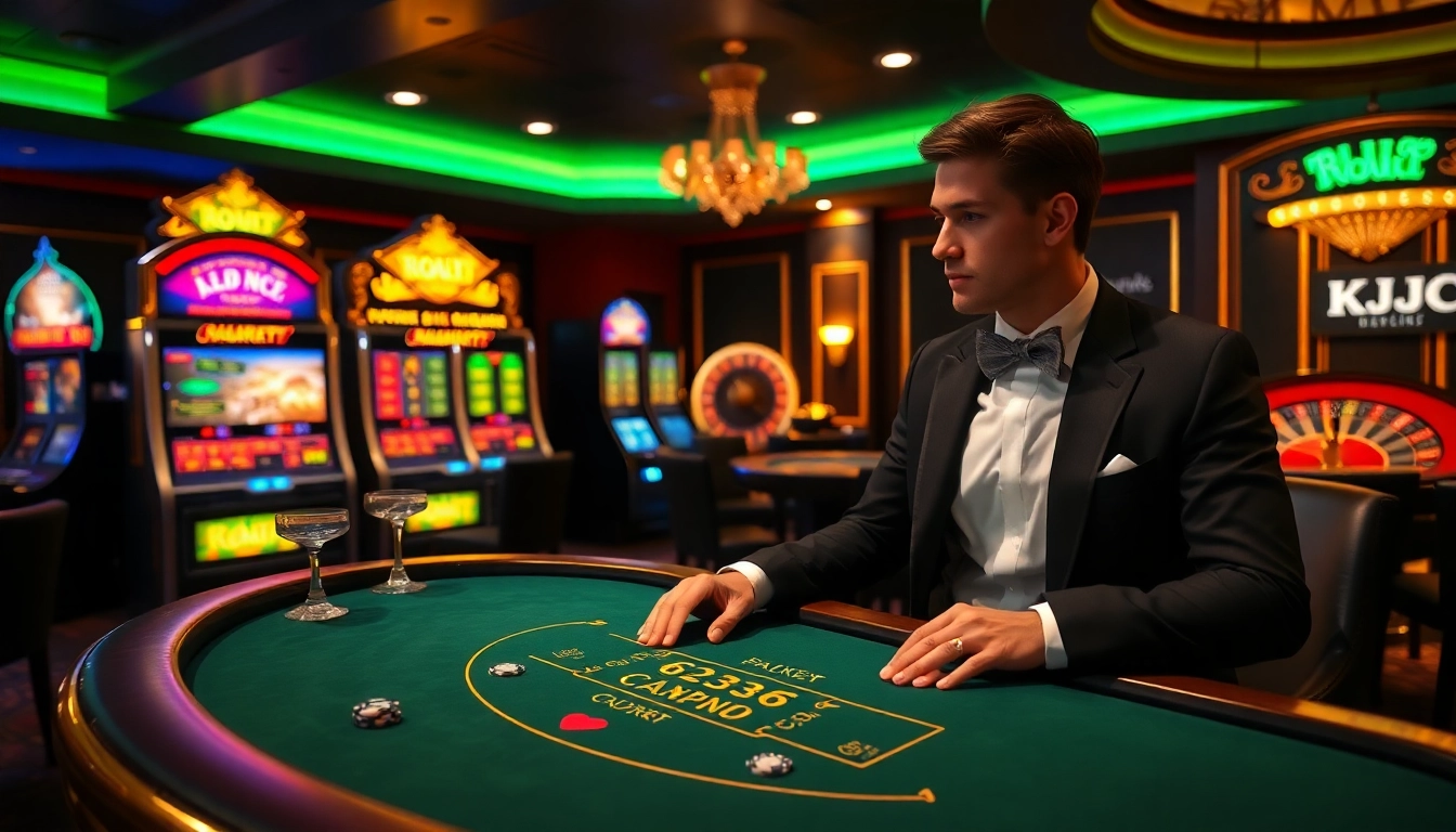 Players engaging in high-stakes gambling at a KJC casino table, surrounded by excitement and luxury.