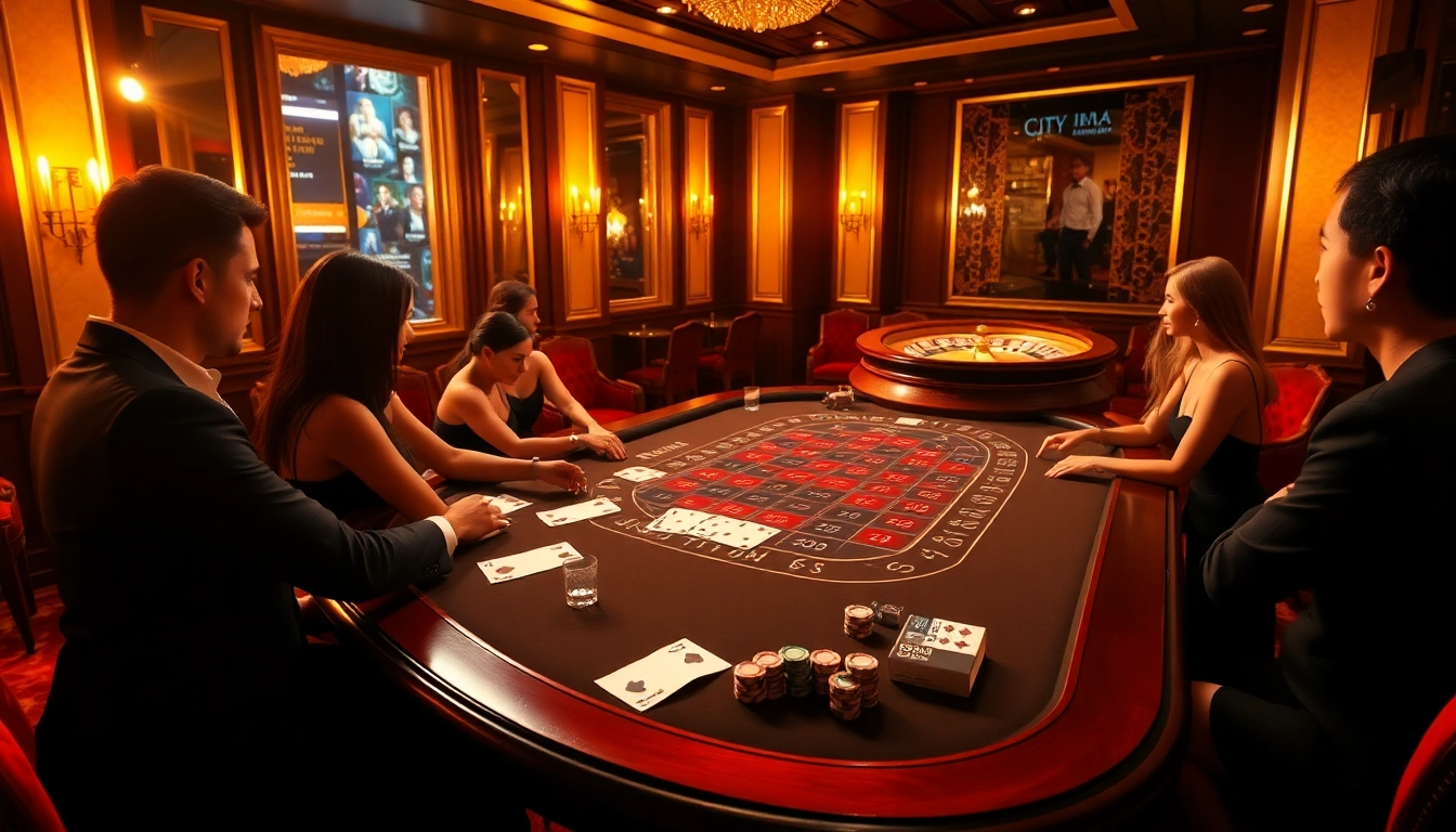 The baccarat table at https://f168.studio/ features glamorous players engaged in a high-stakes game, creating an exciting casino atmosphere.