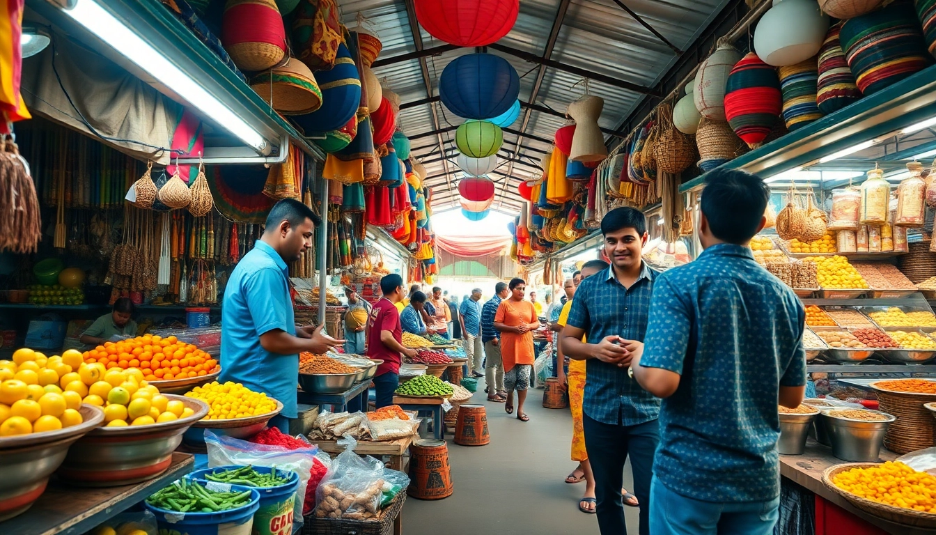 Lanka Ad marketplace in Sri Lanka featuring colorful stalls and friendly vendors.