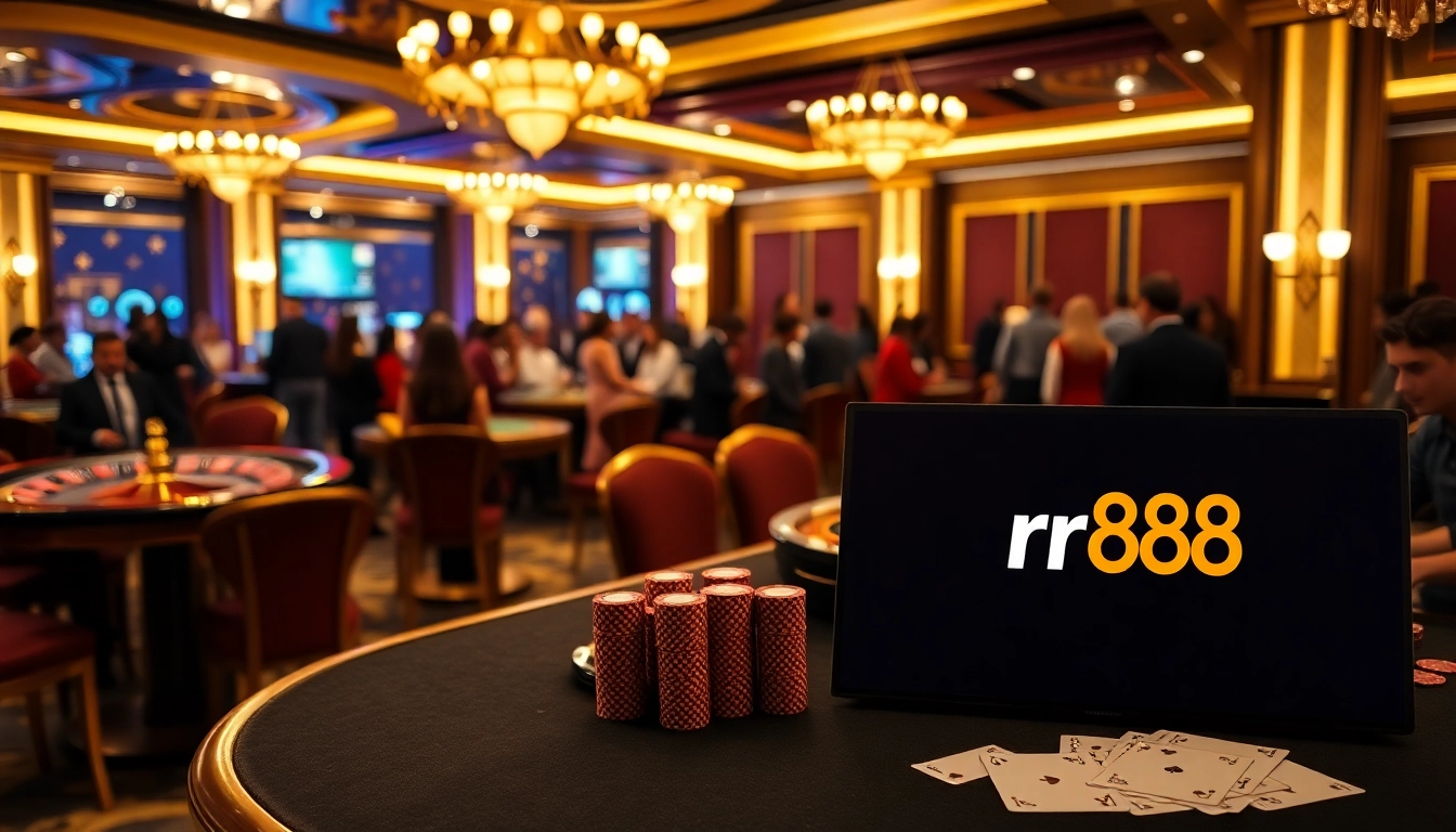Experience the glamour of rr88 at a high-stakes casino table filled with excited players.