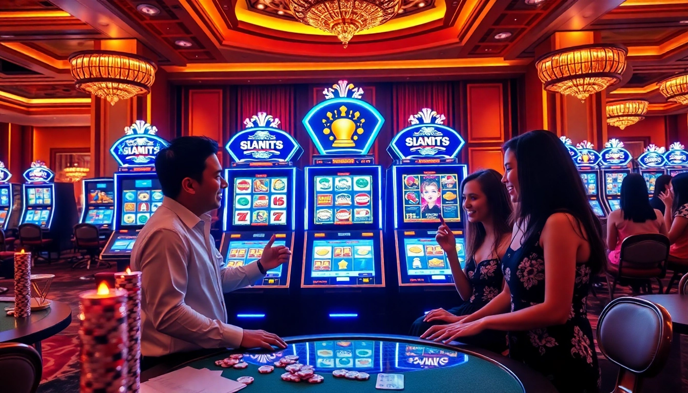 Exciting gaming atmosphere highlighting Slot Gacor Hari ini with vibrant slot machines and enthusiastic players.