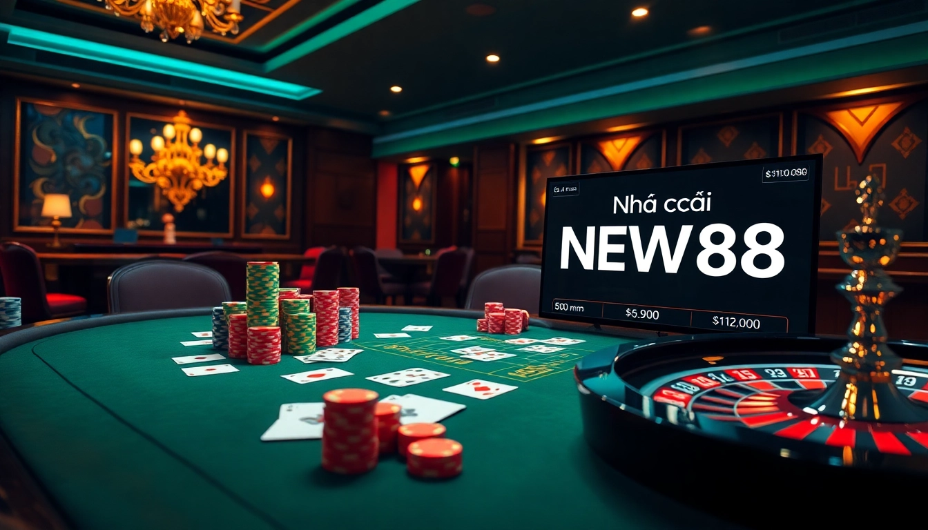 Experience the thrill of Nhà cái NEW88 with a luxurious casino table and sparkling chips.