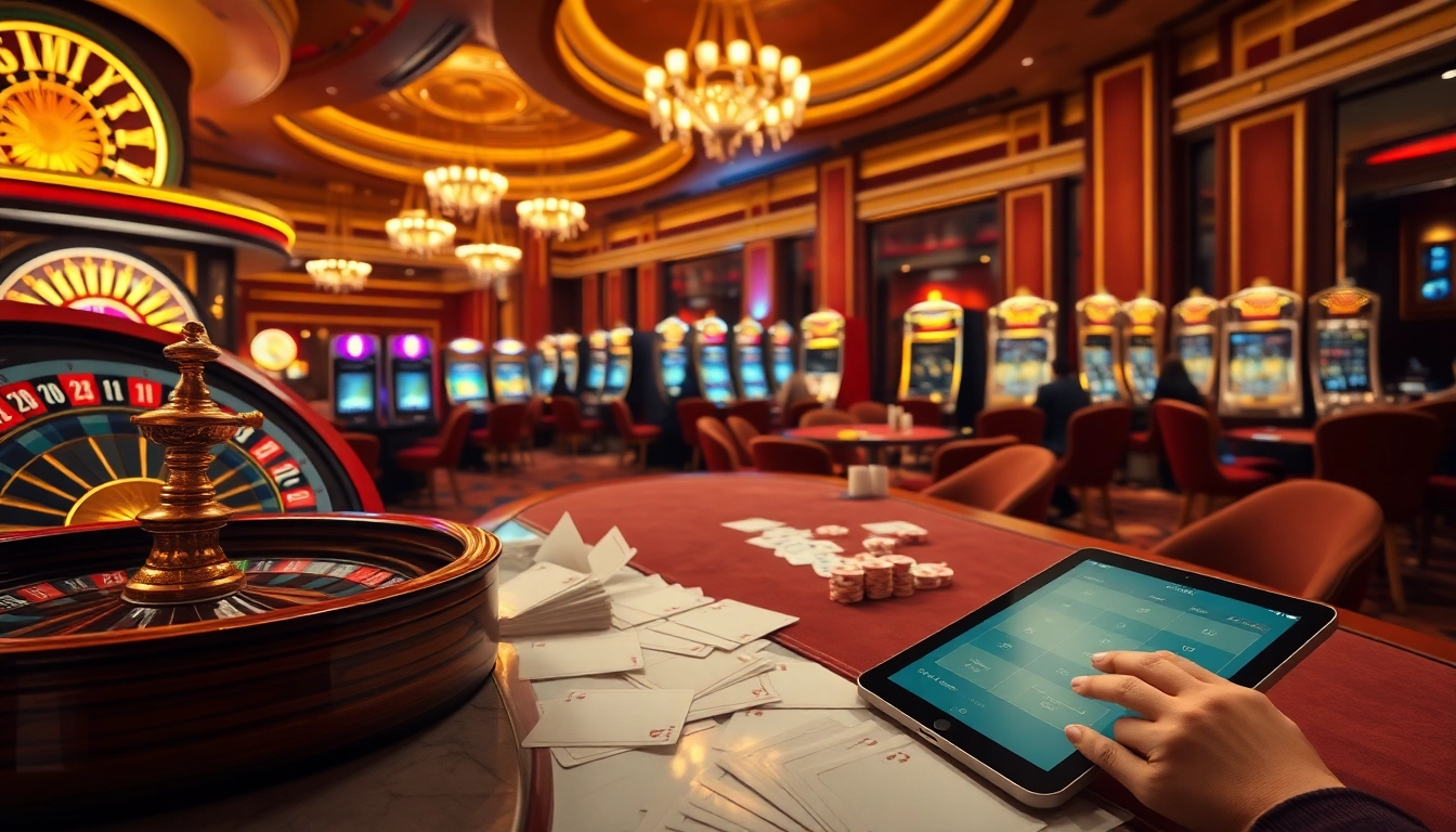 Experience the thrill of high-stakes gambling with okkingok.net in a luxurious casino setting.