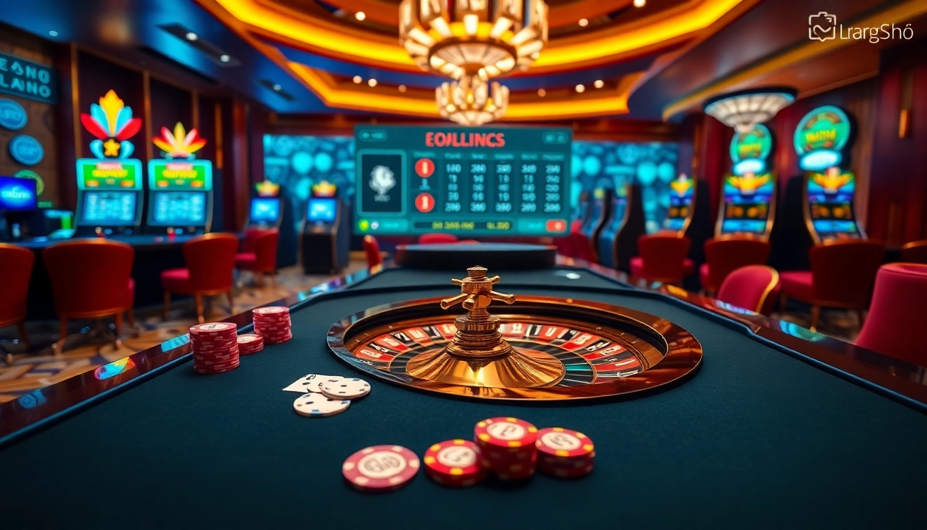 Experience the thrill of gambling at Trang chủ Lu88 with poker chips and roulette in a luxurious casino setting.
