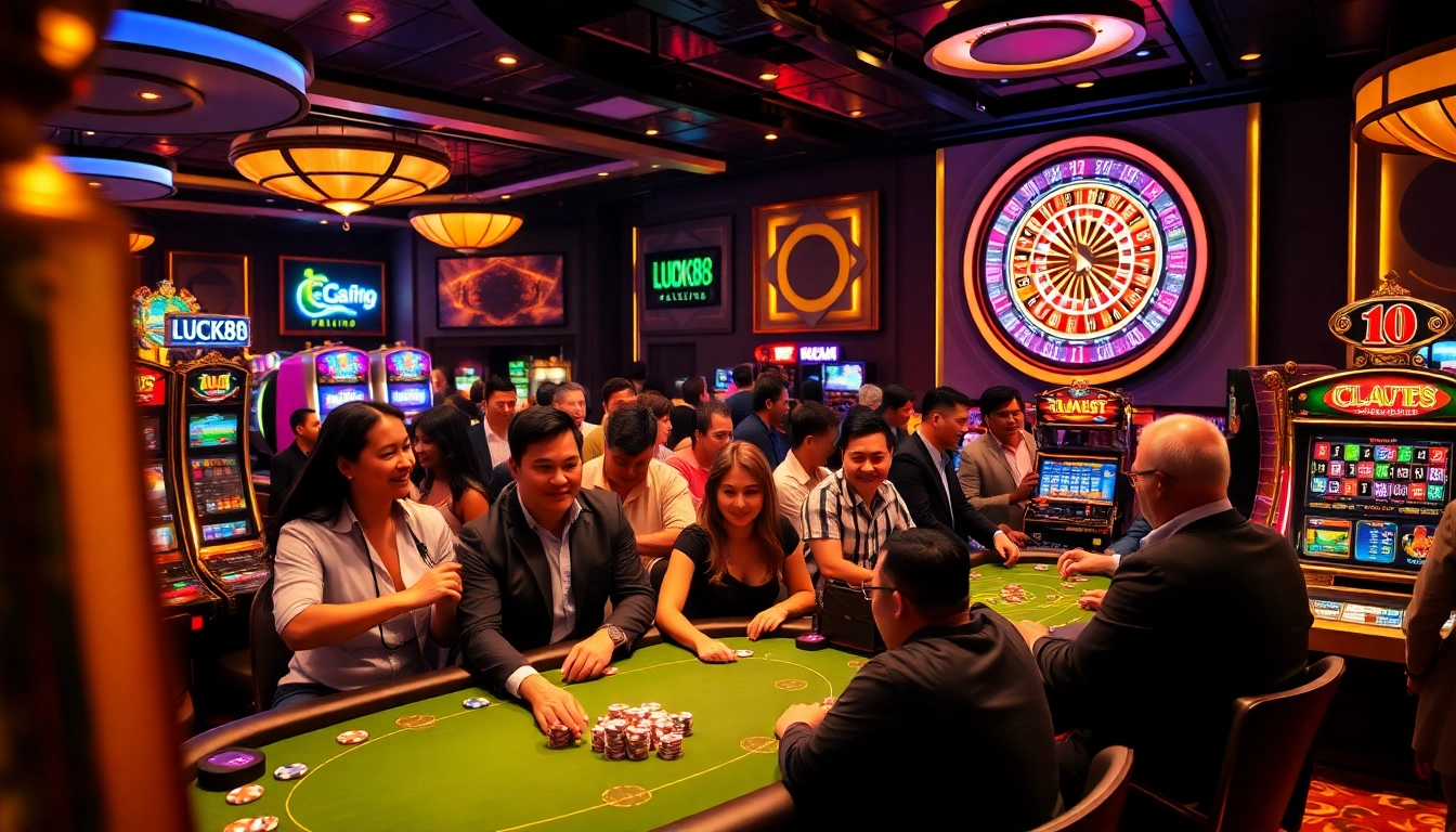 Người chơi hứng khởi tại bàn casino LUCK8 với các máy đánh bạc sống động.