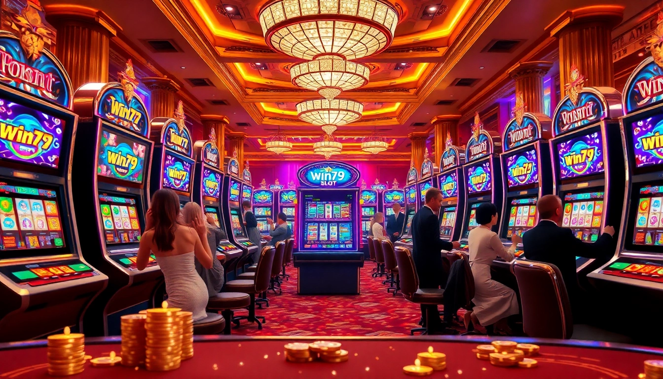 Experience the thrill of win79 slot with vibrant machines and players enjoying the atmosphere.