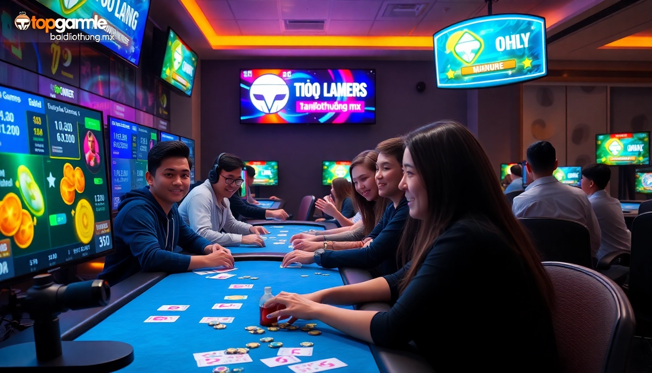 Engaging online gaming scene at topgamebaidoithuong.mx with players enjoying card games.