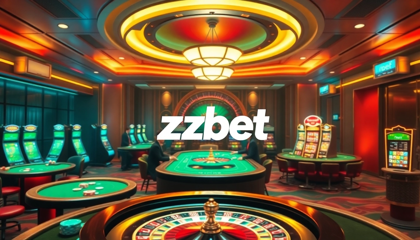 Experience thrilling online betting at zbet with vibrant casino tables and elegant slot machines.