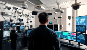 Visualizing Types of perimeter detection systems in a high-tech control room with surveillance technology.