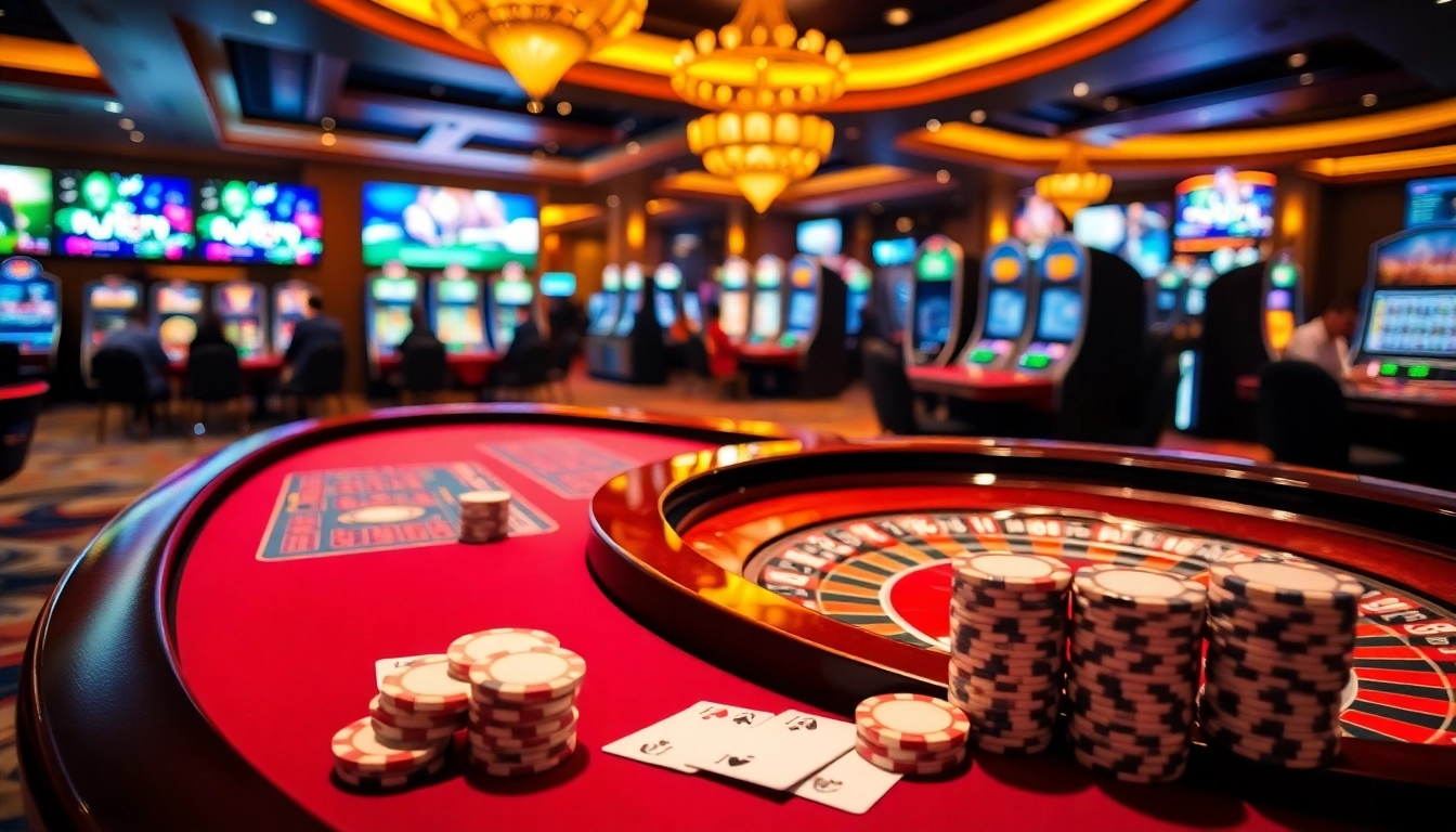 Experience the thrill of gambling at uu88. com with an exciting casino scene featuring a roulette table and poker chips.