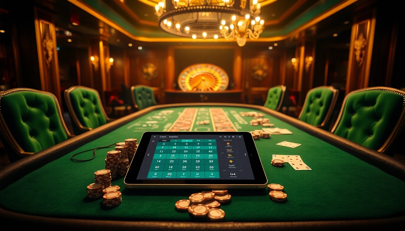 Experience the thrill of gambling at go99.com with a luxurious casino table ready for play.