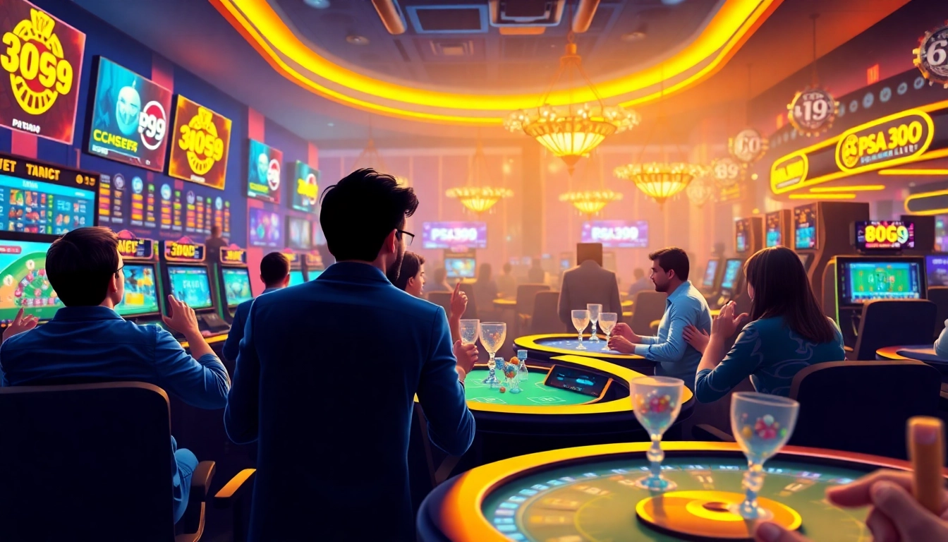 Engaging scene portraying PS99 online gambling with players celebrating wins.