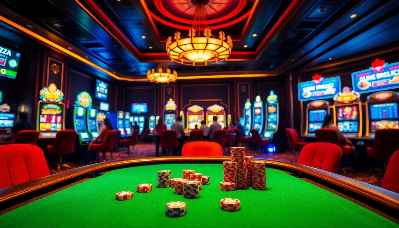 Players enjoying an exciting gambling experience at https://rr88.pizza/, featuring casino tables and activities.