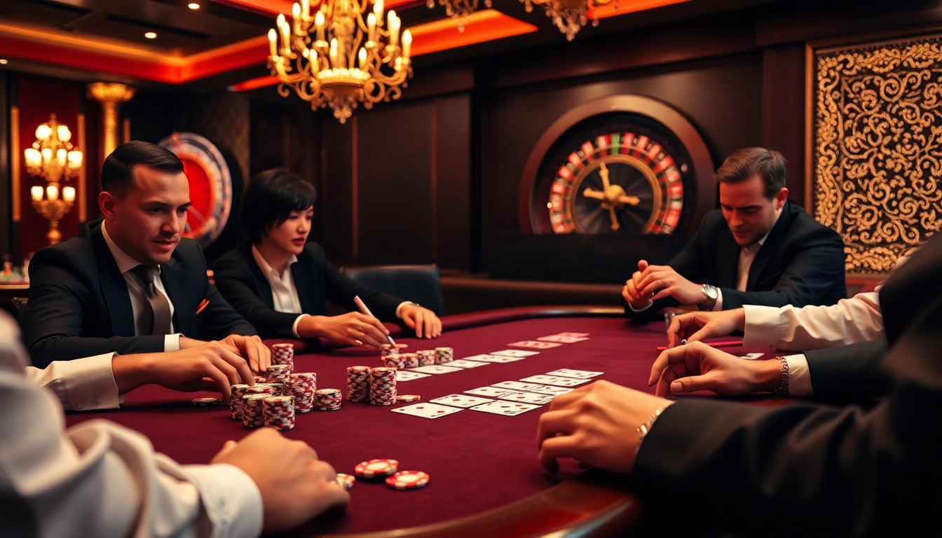 Players strategizing at a luxurious poker table with debet techniques in a high-stakes casino.