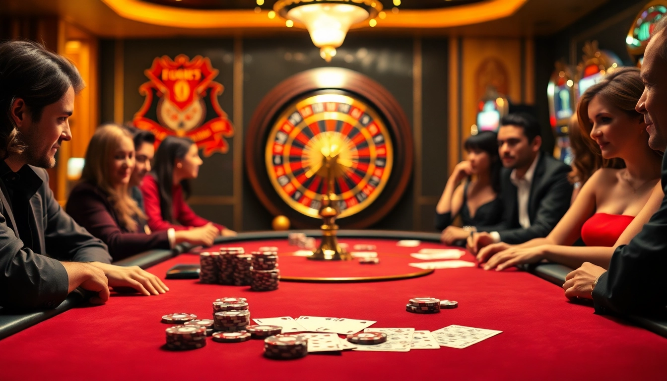 Experience the thrill of go 88 at an upscale casino with poker chips and a roulette wheel.