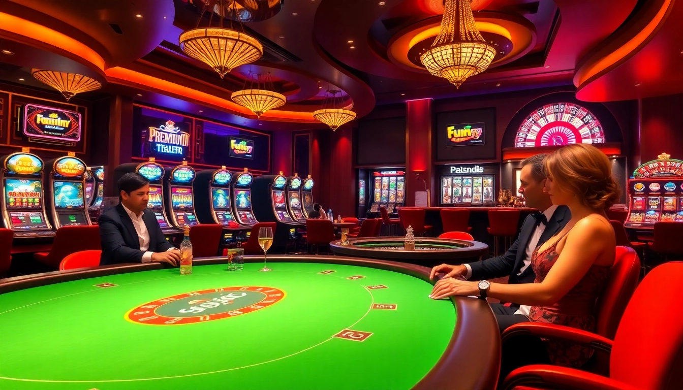 Experience exhilarating poker action at fun79.com, featuring a luxurious casino atmosphere.