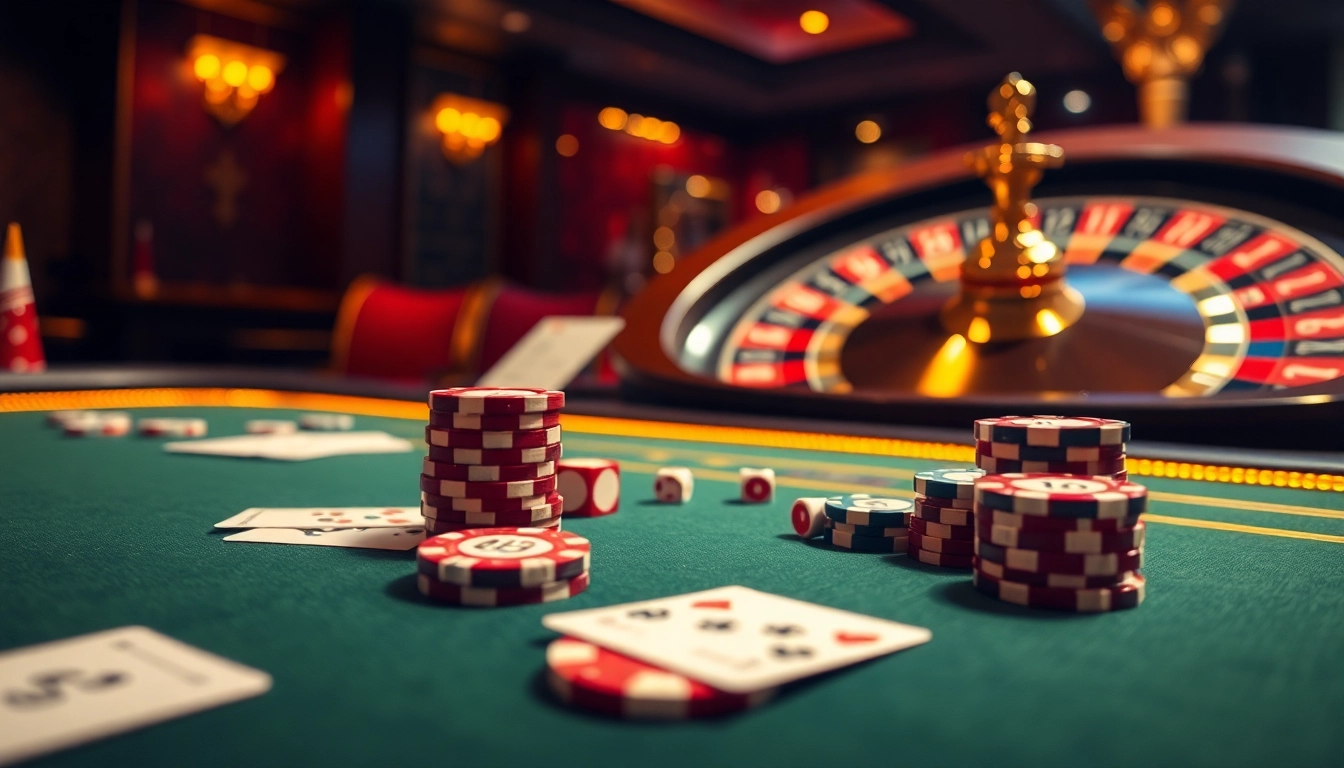 Experience gamebaidoithuong excitement at an upscale casino table with poker chips and cards.