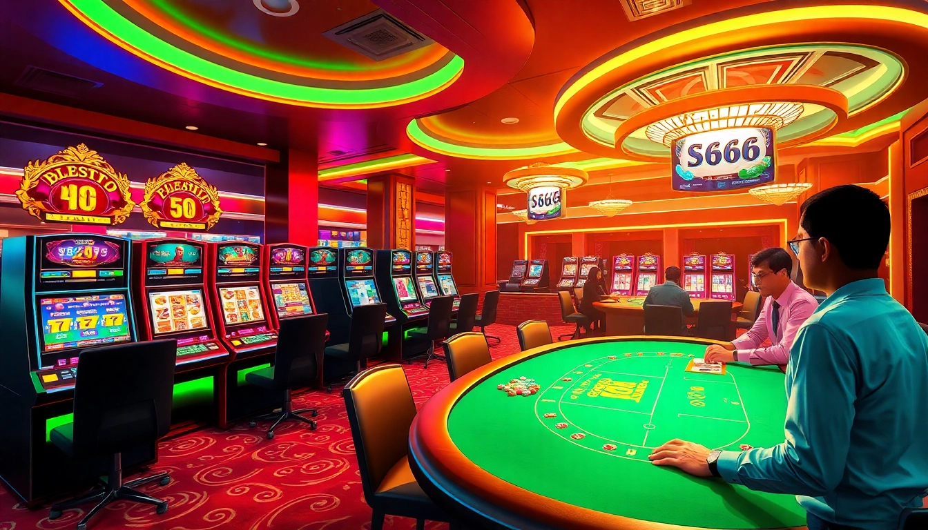 S666.nyc vibrant online casino scene showcasing slot machines and poker tables