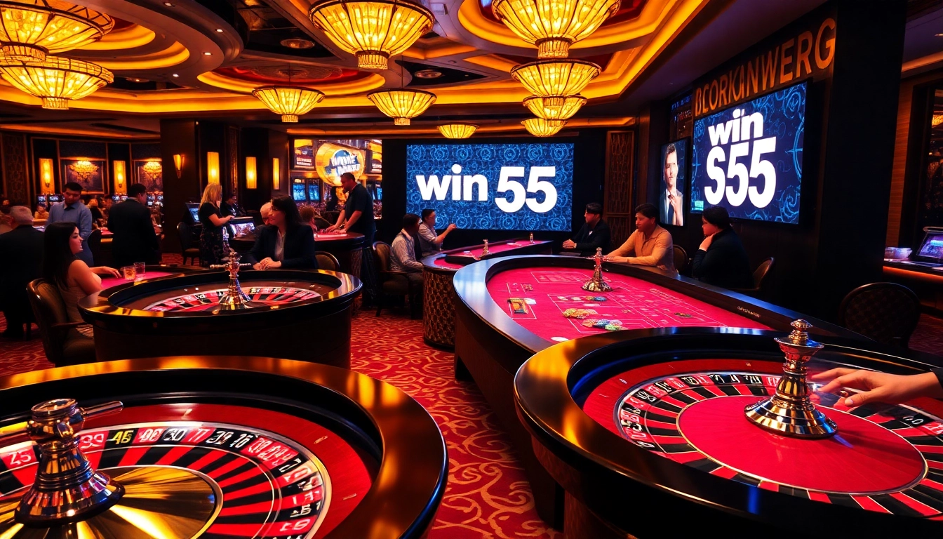 Experience the thrill of gaming with 'win 55' at luxurious casino tables and vibrant slot machines.