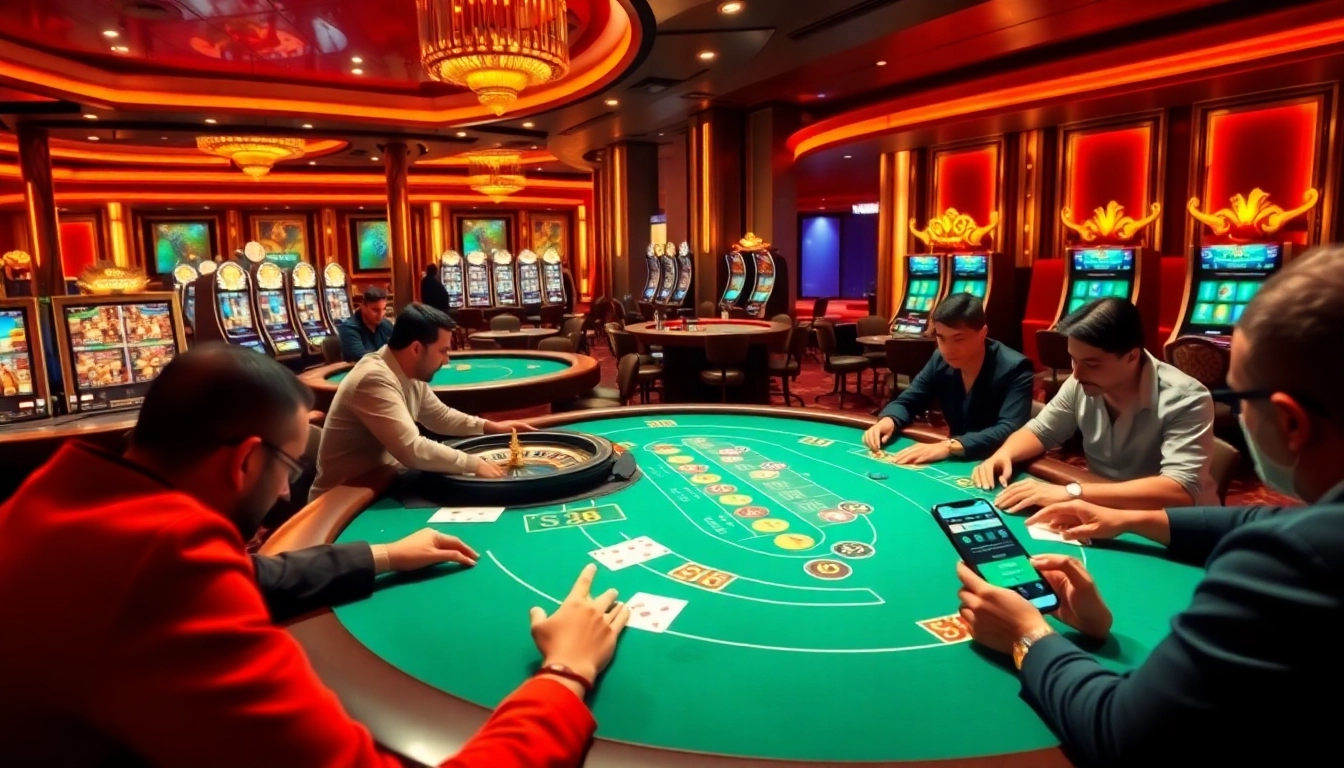 Experience the excitement of S88 casino gaming with vibrant poker tables and roulette wheels.