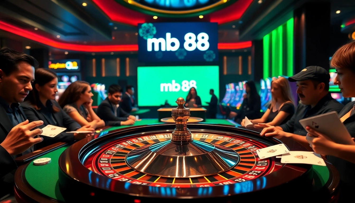 Players engaging at a roulette table in a luxurious casino, emphasizing mb 88 for an immersive gaming experience.
