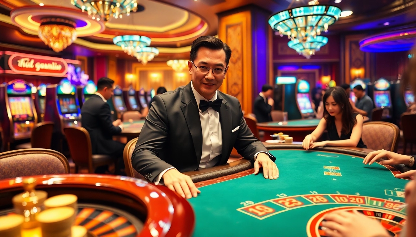 Tác giả RIKVIP, Trần Toàn inspires excitement at a lively, luxurious casino scene.