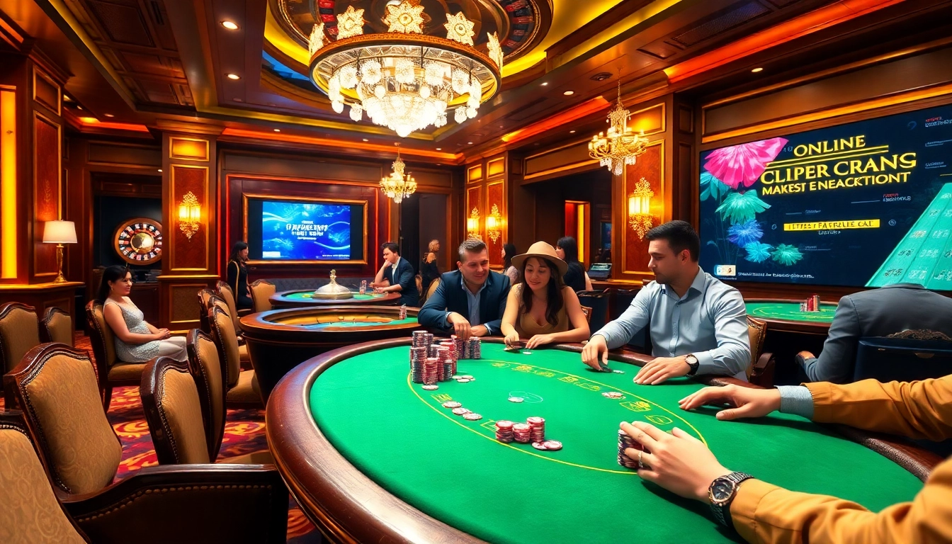 The excitement of a casino game at https://kjcmh.com/ with players at card tables and a spinning roulette wheel.