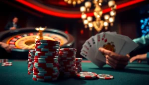 Players engaging in high-stakes poker at an 88i casino, showcasing excitement and strategy.