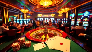 SODO-themed vibrant casino scene showcasing roulette, poker chips, and excited players.
