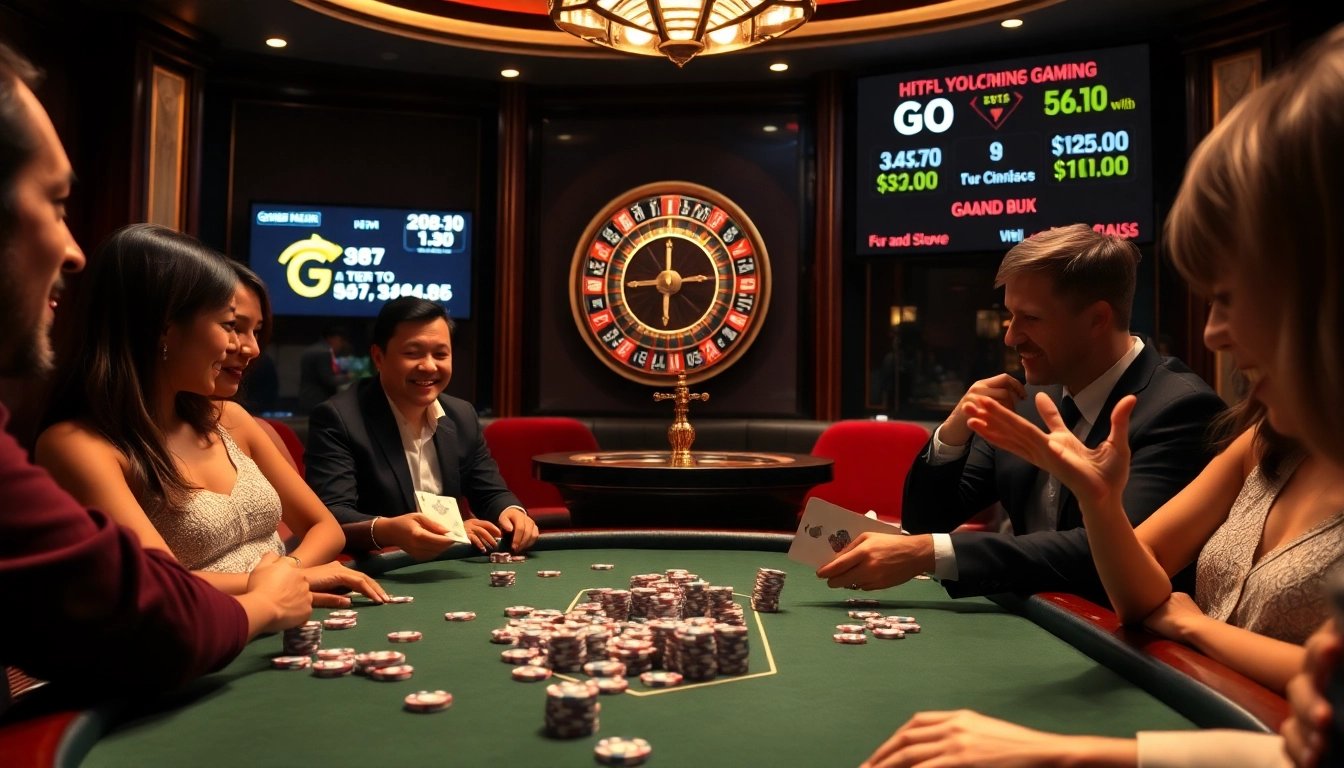 High-stakes poker game at https://gg88.biz/, vibrant casino scene with poker chips and roulette wheel.
