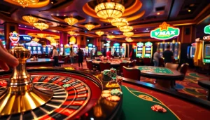 Experience thrilling gameplay at https://vmax1.co/ with vibrant roulette wheels and poker chips.