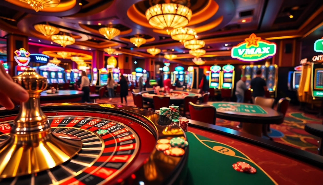 Experience thrilling gameplay at https://vmax1.co/ with vibrant roulette wheels and poker chips.