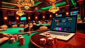 Engaged players enjoying their gambling experience at 8xbet casino, featuring modern betting tables.
