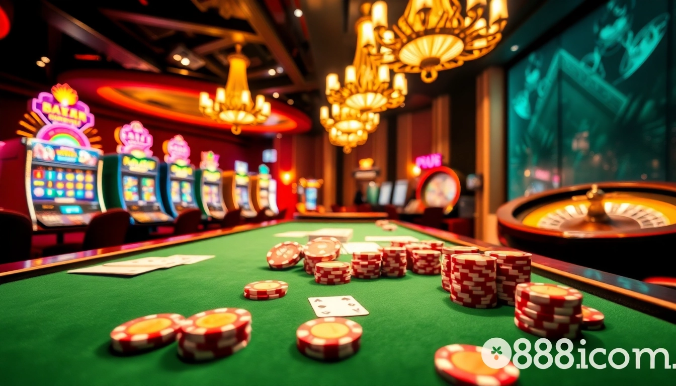 Players enjoying card games at 88i com's vibrant online casino atmosphere.