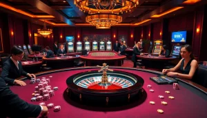 Experience the excitement of 9bet with a vibrant casino scene featuring roulette, poker, and slot machines.