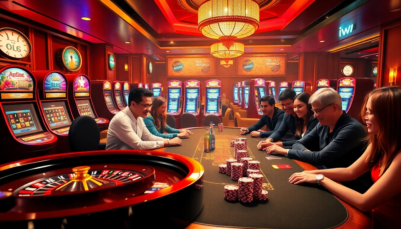 Experience the luxury of iwinclub in an exciting casino environment with poker games, slot machines, and roulette.