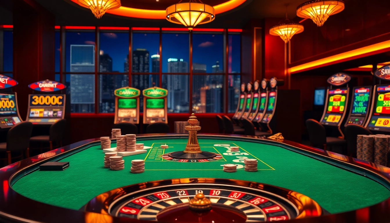 Experience luxury gaming with S8-themed roulette and poker in a vibrant casino setting.