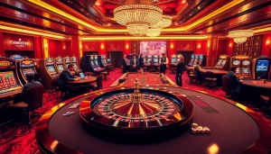 Experience thrilling games at https://nk88net.com/ featuring glamorous casino tables and vibrant slot machines.