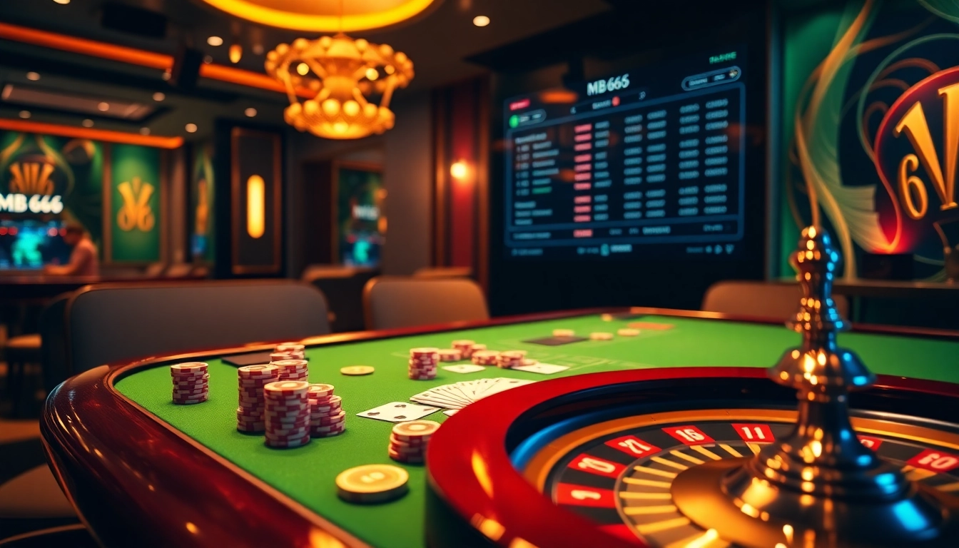 Experience thrilling gameplay with MB 66 casino features like poker tables and roulette wheels.