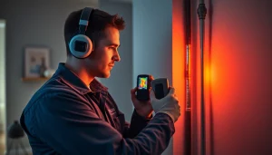 Professional leak detection technician using advanced tools for power flush in a home.