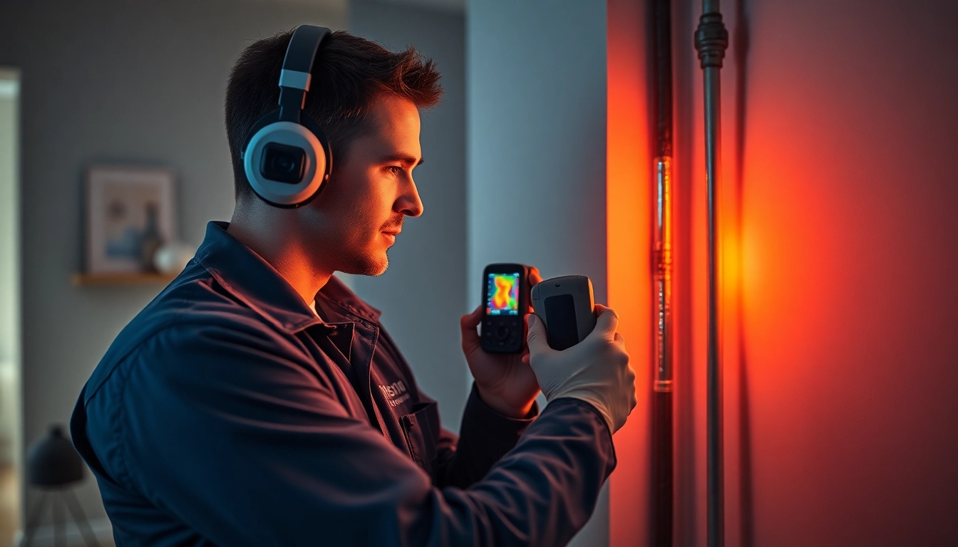 Professional leak detection technician using advanced tools for power flush in a home.