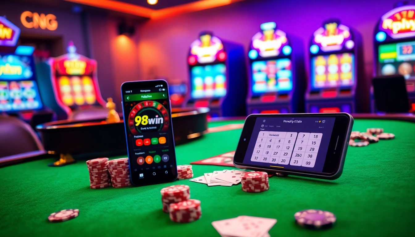 Experience the excitement of app 98win as players engage with luxury casino games and vibrant cards.