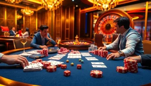 Gamblers enjoy the luxurious OKKING poker experience with vibrant chips and cards.