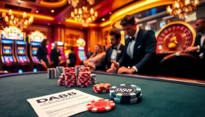 Engaging poker players in a luxurious casino environment showcasing DA88 chips and vibrant excitement.
