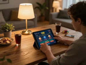 Engaging with f168 com online casino interface shows strategic gameplay and cozy atmosphere.