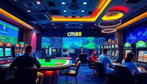 Engaging interface of cm88 com showcasing diverse players enjoying online gambling games in a vibrant, professional atmosphere.