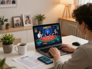 Engaging in online gameplay at xnk88 from a comfortable home setting.