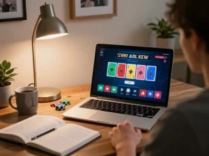 Play online blackjack at 1u888com with a cozy home setup that enhances gaming strategy.