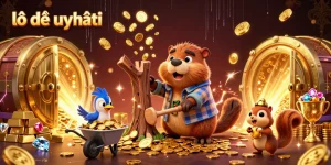 Join the excitement of lô đề uy tín as cartoon characters celebrate with golden treasures and wins.