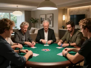 Players at a friendly poker night showcasing the lively atmosphere of Nhà cái VT88 in action.